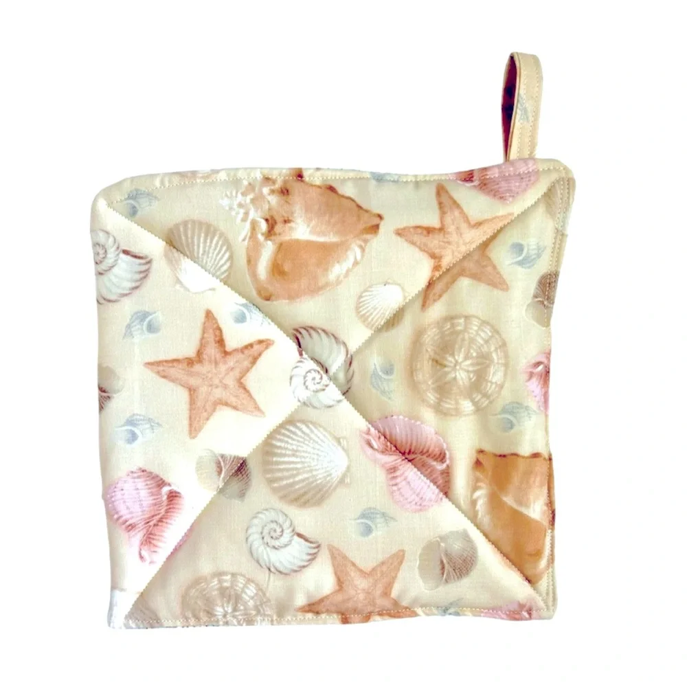 Hand Crafted Colorful Beach Potholders or Hot Mat Trivet Fabric Coastal Theme